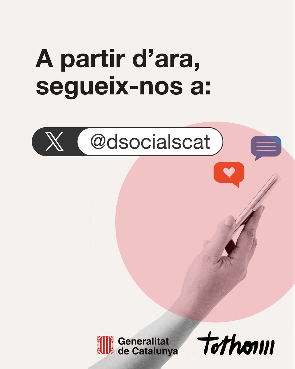 rendabasicacat's tweet image. ❌Tanquem aquest compte, però pots seguir-nos als diferents canals del Departament de Drets Socials i Inclusió per estar al dia de tota la informació d’interès de l’àmbit social.

👉X: @dsocialscat
👉Instagram: dsocialscat
👉Facebook: facebook.com/dsocialscat