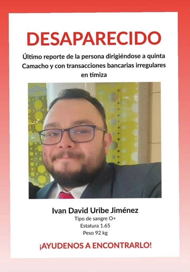 ⚖️Karola Enriquez Arias (@karolaenriquez) on Twitter photo Ivan David Uribe se encuentra desaparecido desde el 27 de marzo. Abogado de la <a href="/UExternado/">U.Externado</a>.
Por favor ayudar a difundir. Ivan David Uribe se encuentra desaparecido desde el 27 de marzo. Abogado de la <a href="/UExternado/">U.Externado</a>.
Por favor ayudar a difundir.