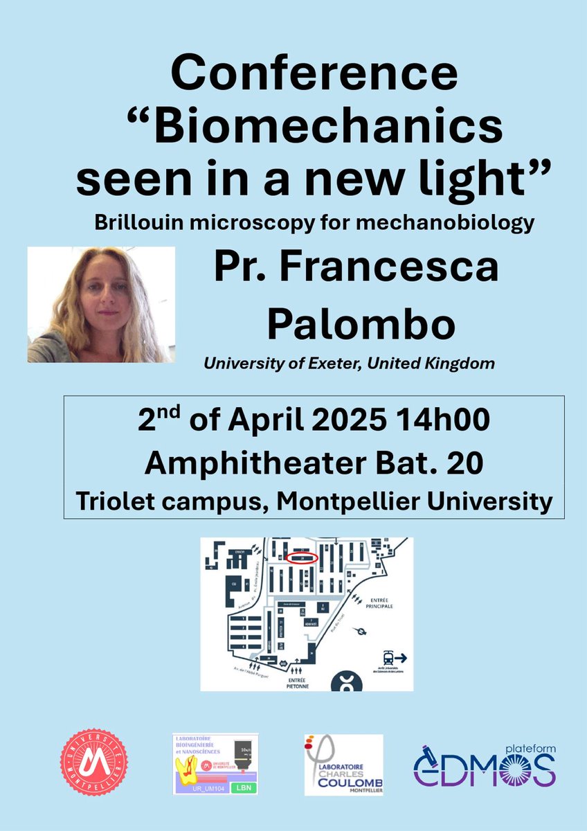 Conférence de Francesca Palombo (Exeter) sur la microscopie Brillouin. Le 2 avril sur le campus Triolet 
A ne pas rater !
👇👇👇