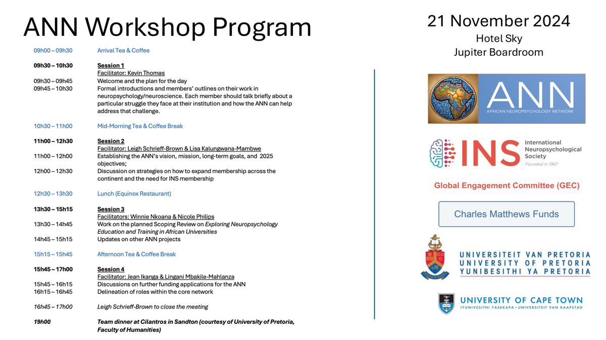 We're thrilled to highlight the African Neuropsychology Network's (ANN) first meeting on Nov 21, 2024, in Johannesburg, supported by Matthew’s Fund! 🌍

Core  members gathered to shape the network’s vision, academic projects, and future impact on neuropsych education in Africa 🧠