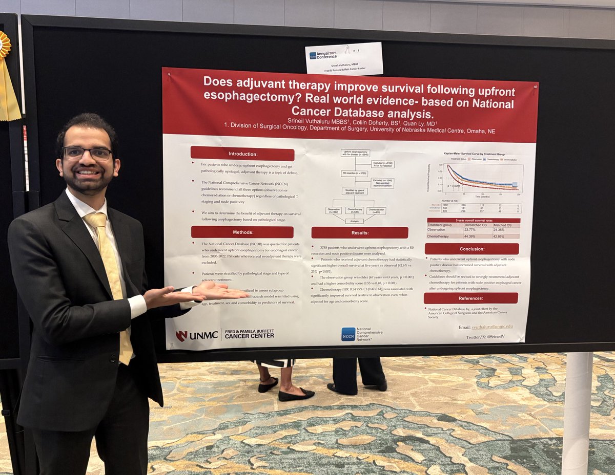 Srineil Vuthaluru (@srineilv) on Twitter photo If anyone is interested in finding out whether adjuvant therapy improves survival following upfront esophagectomy, I’ve got the answers for you!
#NCCN2025 <a href="/joshuamammen/">Joshua Mammen MD PhD</a> <a href="/SeanLangenfeld/">Sean Langenfeld</a> <a href="/UNMCSurgery/">University of Nebraska General Surgery Residency</a> If anyone is interested in finding out whether adjuvant therapy improves survival following upfront esophagectomy, I’ve got the answers for you!
#NCCN2025 <a href="/joshuamammen/">Joshua Mammen MD PhD</a> <a href="/SeanLangenfeld/">Sean Langenfeld</a> <a href="/UNMCSurgery/">University of Nebraska General Surgery Residency</a>