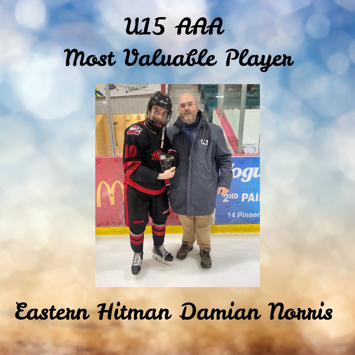 🏅 U15 AAA Most Valuable Player 🏅
Award Donated by The Butler Family
Congrats to Damian Norris of the Eastern Hitman for winning the MVP award!
Presented by President Dr. Butler.
#U15AAA #MVP #HockeyStar