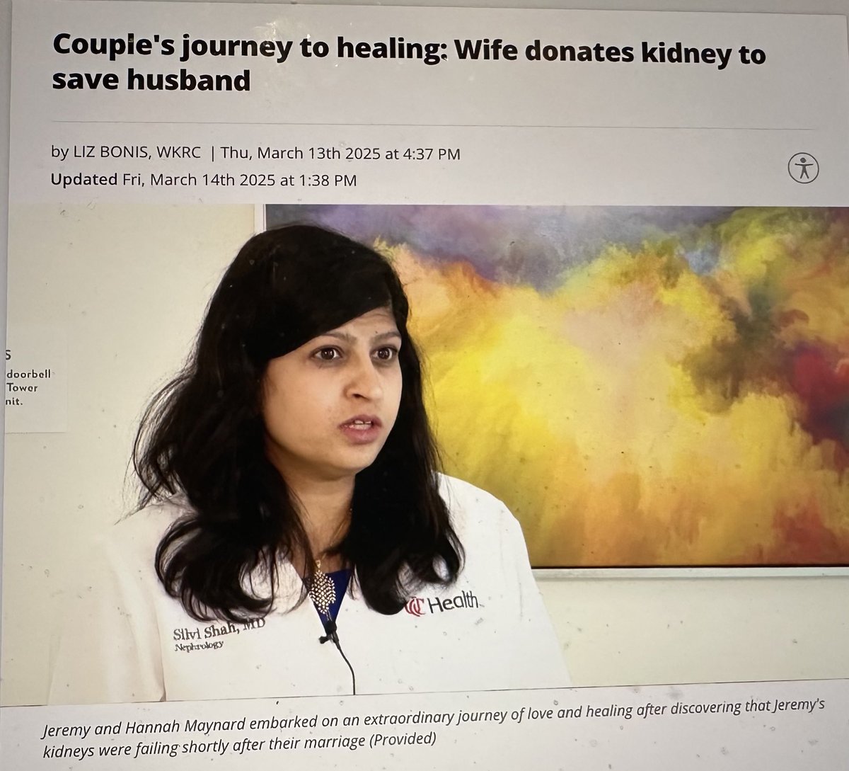 It was an incredible honor to be featured on Channel 12 News.

Thank you for covering Jeremy and Hannah’s powerful story of kidney transplantation, and how their journey has inspired change to improve reproductive care for patients living with kidney disease.