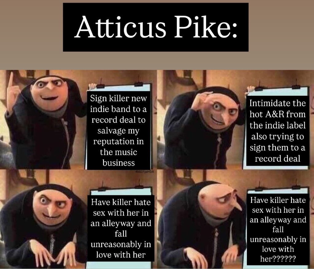 #unhingedpit an Ali Hazelwood esque romantic comedy of a book set in Nashville’s Music Business.

-competing record label A&amp;Rs
-enemies to lovers
-OCD rep in MMC
-spicy
-found family
-MMC cares for FMC when sick/hurt