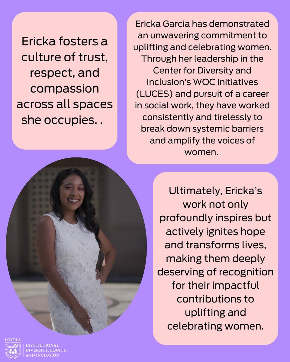 In honor of Women's History Month, we're celebrating the amazing leaders fostering belonging and empowerment at Loyola. A special shoutout to Ericka for her inspiring dedication to creating an inclusive campus where everyone feels at home! 💗 ✨ #WomensHistoryMonth