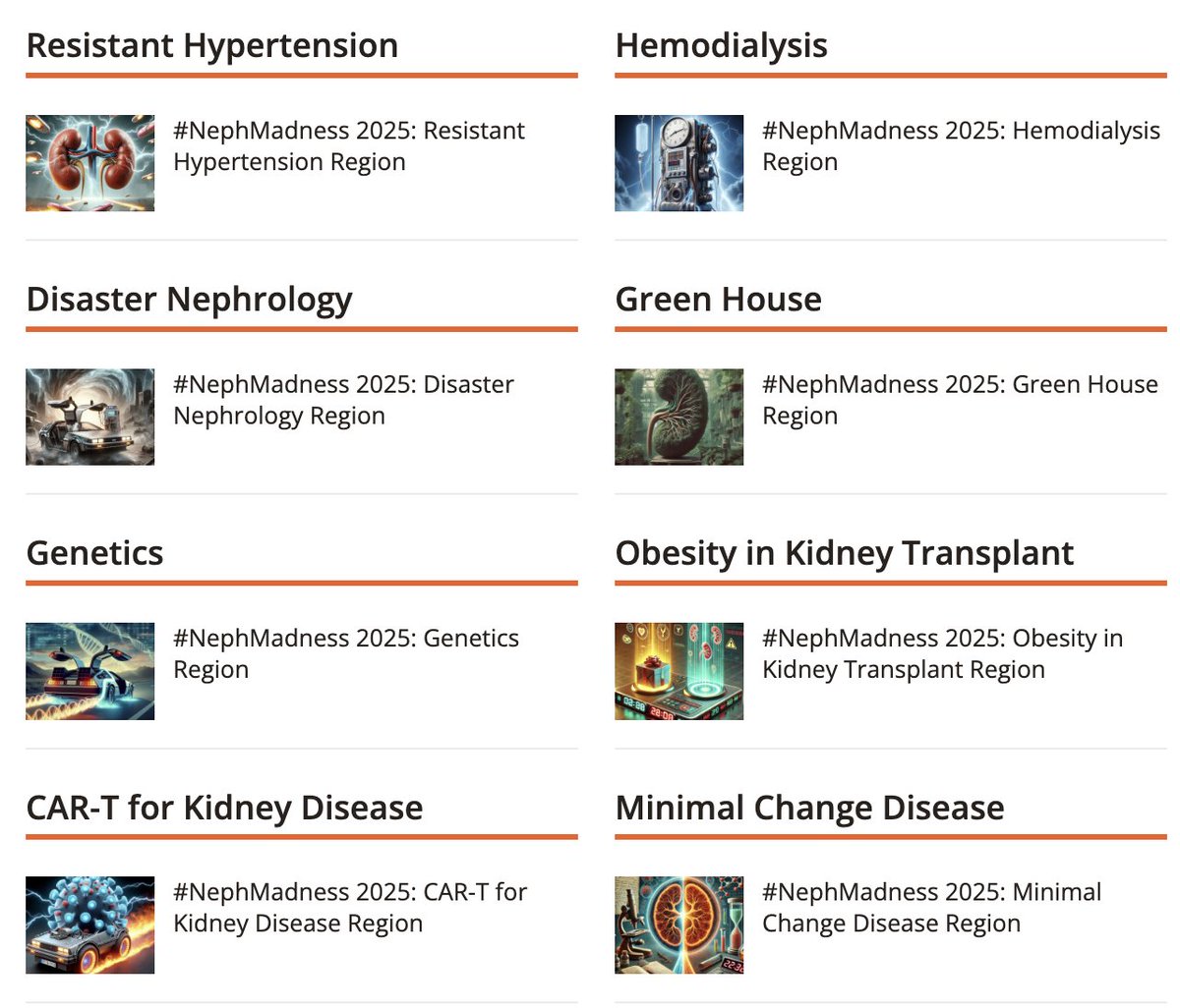 Need weekend plans?    

Catch up on all the #NephMadness 2025 regions: 
-Resistant Hypertension 
-Obesity 
-Green House 
-Minimal Change Disease 
-Disaster Nephrology 
-Genetics 
-Hemodialysis 
-CAR-T for Kidney Disease   

Happy reading!  

bit.ly/4iMNijV