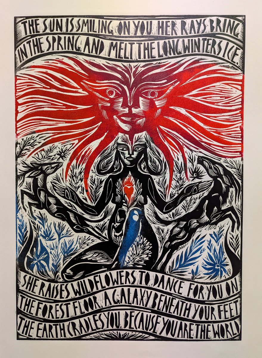 New print!
Spring
Linocut
Image size 60cm x 40cm
Ar gael nawr, available now from 
cottageindustrycymru.com/shop/p/sprhm6d…