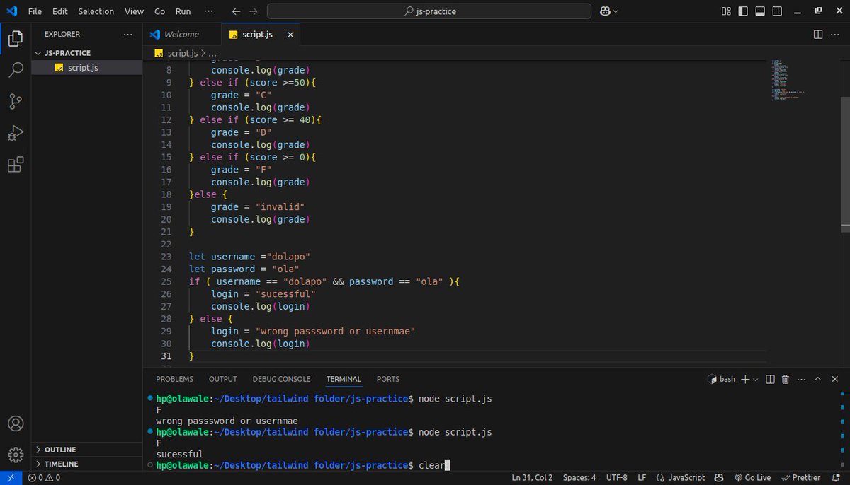 olawale3334's tweet image. day 21 Conditional statement  #100DaysOfCode  @blockfuselabs  #javascript  #forbeginners