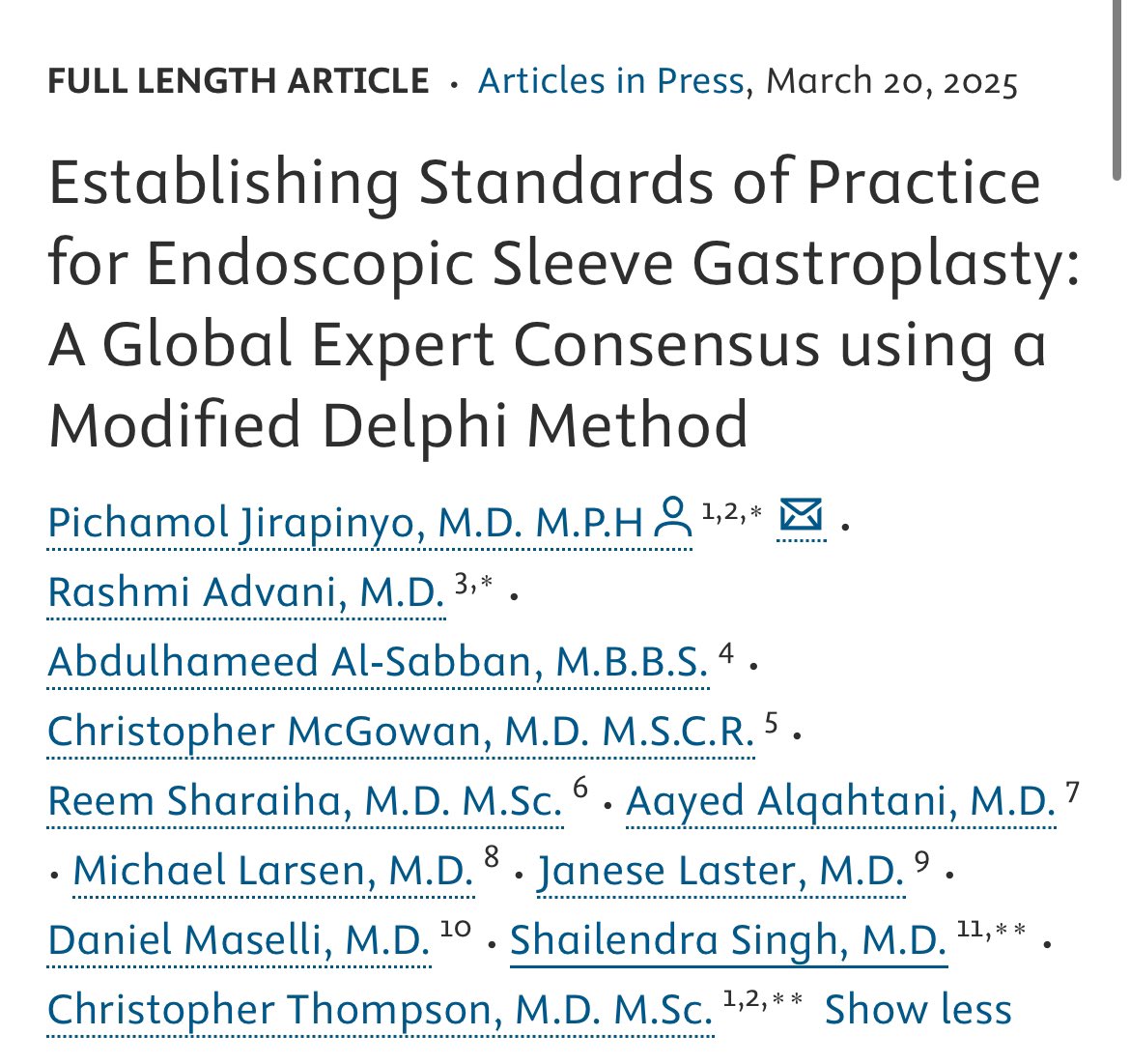 Rashmi Advani, MD, ABOM (@advanirashmimd) on Twitter photo Proud of our #Endobariatrics committee w/ <a href="/FITE_endoscopy/">FITE - Foundation</a> for this work!
💎 We assess 🔑 cognitive and technical considerations for #ESG
Co-first authoring with <a href="/SighPichamol/">Pichamol Jirapinyo, MD, MPH</a> & ⭐️s ⬇️
- Start @ incisura,
- Use min 6️⃣ sutures
- 🚫 sutures in fundus
🔗 pubmed.ncbi.nlm.nih.gov/40120862/ Proud of our #Endobariatrics committee w/ <a href="/FITE_endoscopy/">FITE - Foundation</a> for this work!
💎 We assess 🔑 cognitive and technical considerations for #ESG
Co-first authoring with <a href="/SighPichamol/">Pichamol Jirapinyo, MD, MPH</a> & ⭐️s ⬇️
- Start @ incisura,
- Use min 6️⃣ sutures
- 🚫 sutures in fundus
🔗 pubmed.ncbi.nlm.nih.gov/40120862/