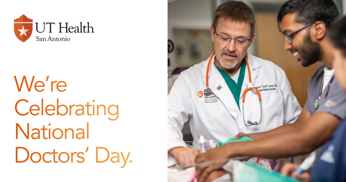 UTHealthNeuro's tweet image. This coming Sunday is National Doctors’ Day, a day dedicated to honoring all the physicians who provide us with high-quality health care. We are especially grateful to our faculty, residents, and partners who care so much for our communities. Thank you!
@UTHealthSA @UTHealthNeuro