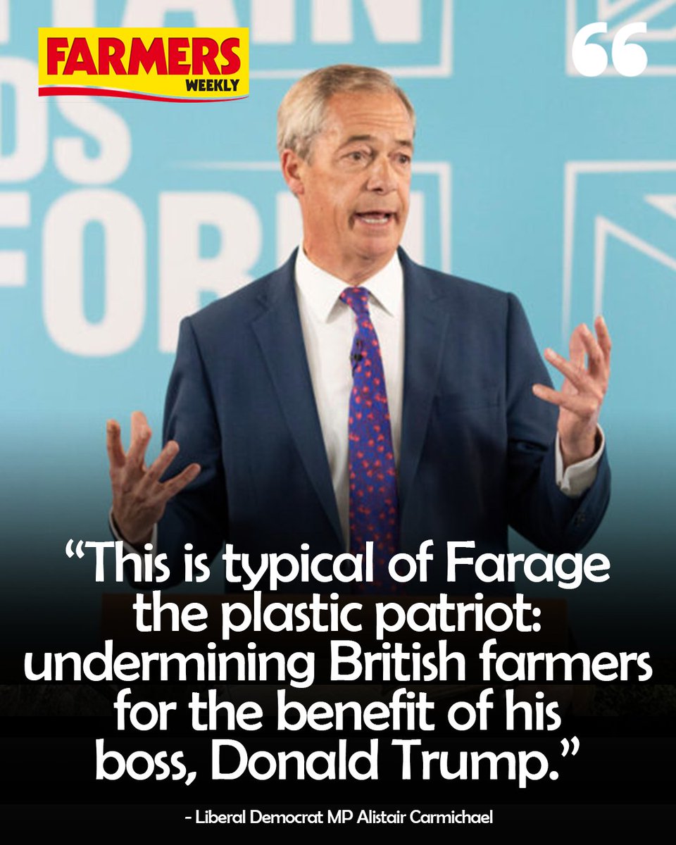 Farmers Weekly (@farmersweekly) on Twitter photo 🗣️ <a href="/Nigel_Farage/">Nigel Farage MP</a> has sparked outrage after suggesting that chlorine-treated chicken could be imported into the UK as part of a potential trade deal with the United States.
READ MORE: ow.ly/JfVa50VqzhU 🗣️ <a href="/Nigel_Farage/">Nigel Farage MP</a> has sparked outrage after suggesting that chlorine-treated chicken could be imported into the UK as part of a potential trade deal with the United States.
READ MORE: ow.ly/JfVa50VqzhU