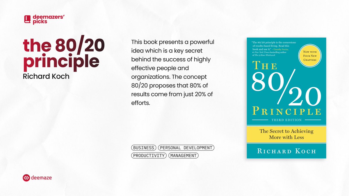 This week’s pick: The 80/20 Principle, by Richard Koch. A must-read for the ones who spend their days trying to improve their productivity and routine.

We’d love to hear your thoughts on it or any other recommendations you might have! 💭📖