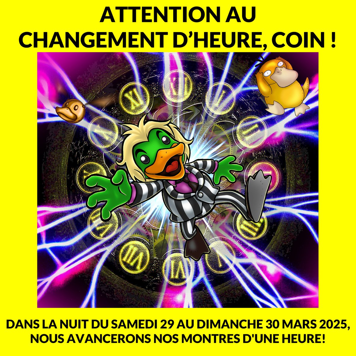 Coin ! Petit rappel pour les têtes en l'air !
N'oubliez pas que nous changeons d'heure dans la nuit du samedi 29 au dimanche 30 mars ! Nous avancerons d'une heure nos montres ! 
Ce serait dommage d'arriver une heure en retard à Kamo Con dimanche ! :)

kamocon.fr