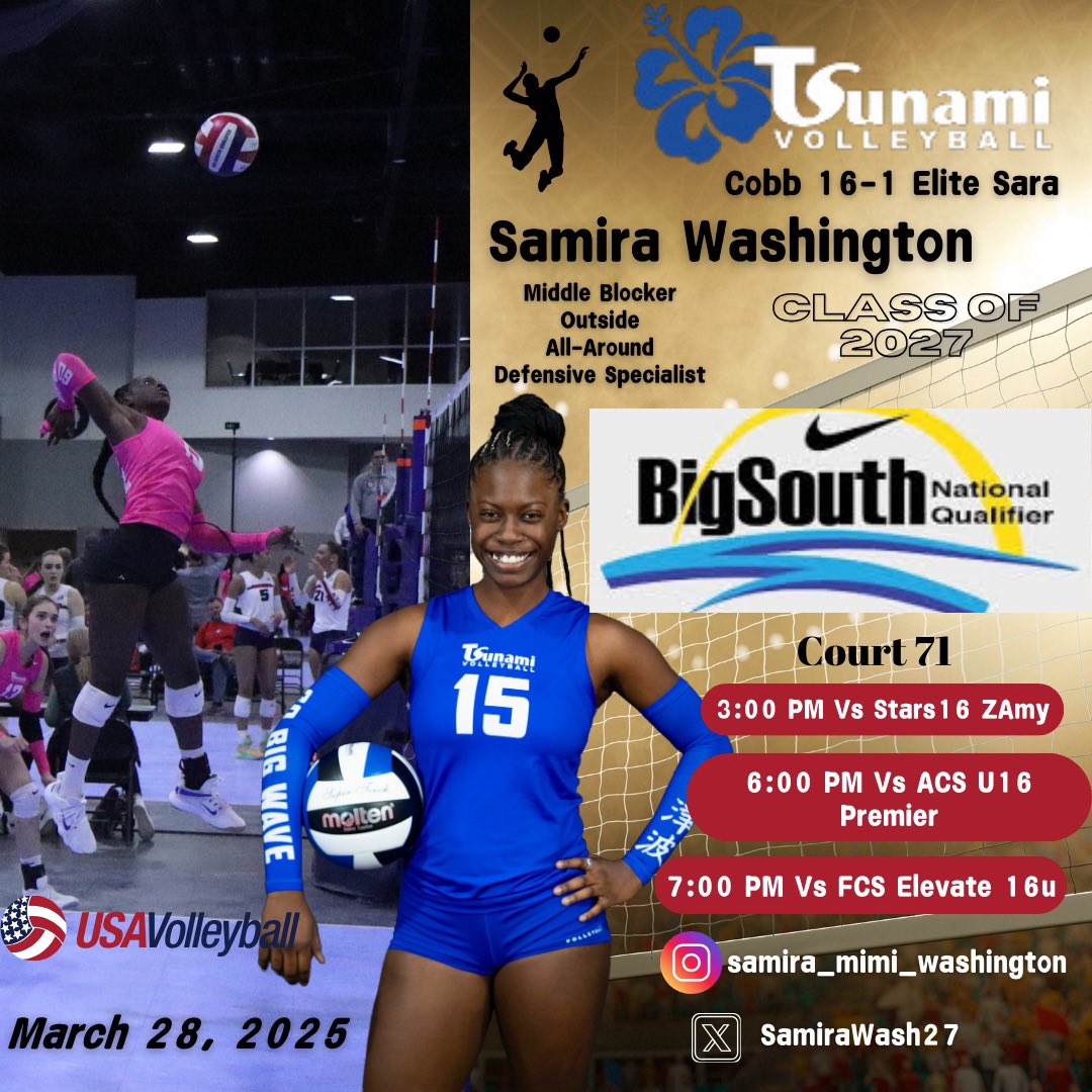 It’s GAMEDAY BABY!!! 🏐🌊 Let’s Gooooooo!!!!! @bigsouthga Day 1 - See you at Court 71 (3PM, 6PM, 7PM) #volleyballplayer #volleyball #tsunamivolleyball #volleyballgirls
