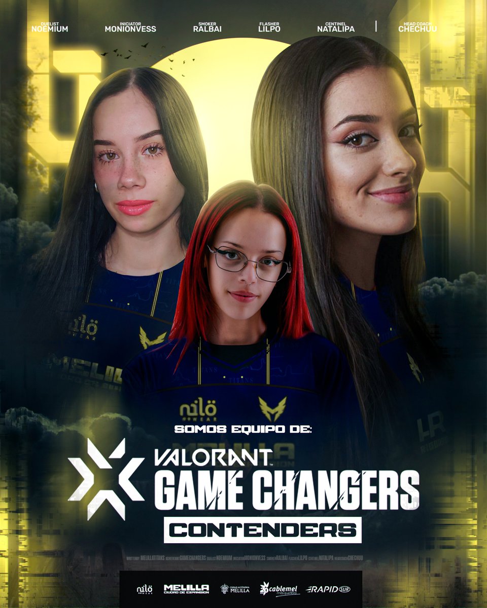 Melilla Titans (@melillatitans) on Twitter photo ⚡ SOMOS EQUIPO DE CONTENDERS ⚡
Los días del 25 al 27 de abril estaremos luchando por hacernos un hueco en la #VCTGameChangers 🪖
Pero antes de eso, va a tocar ganar la final de los #PlayoffsRadianteFemale contra <a href="/TeamGalaga/">Team Galaga</a>, así que contamos con vuestro apoyo 🤟 ⚡ SOMOS EQUIPO DE CONTENDERS ⚡
Los días del 25 al 27 de abril estaremos luchando por hacernos un hueco en la #VCTGameChangers 🪖
Pero antes de eso, va a tocar ganar la final de los #PlayoffsRadianteFemale contra <a href="/TeamGalaga/">Team Galaga</a>, así que contamos con vuestro apoyo 🤟