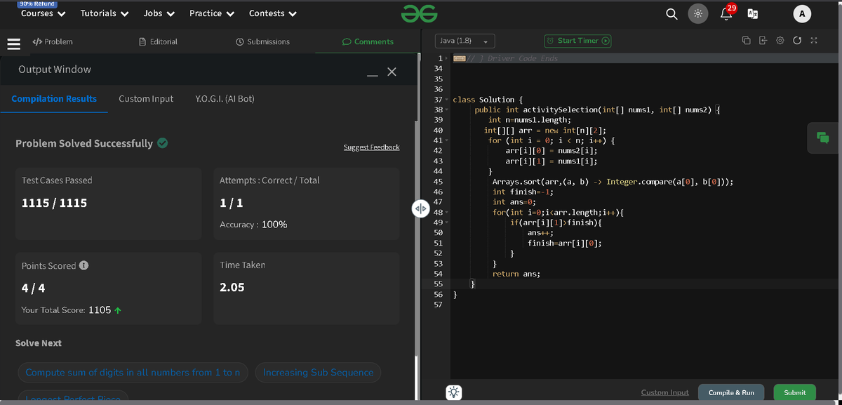 AdityaGoya9720's tweet photo. it's day 129/160 of #geekforgeeks with#CodingChallenge
@geeksforgeeks

here we solve the problem of activity selection #codingjourney #CodingChallenge #CodingJourney #codinglifestyle https://t.co/QcGG2FtsKW