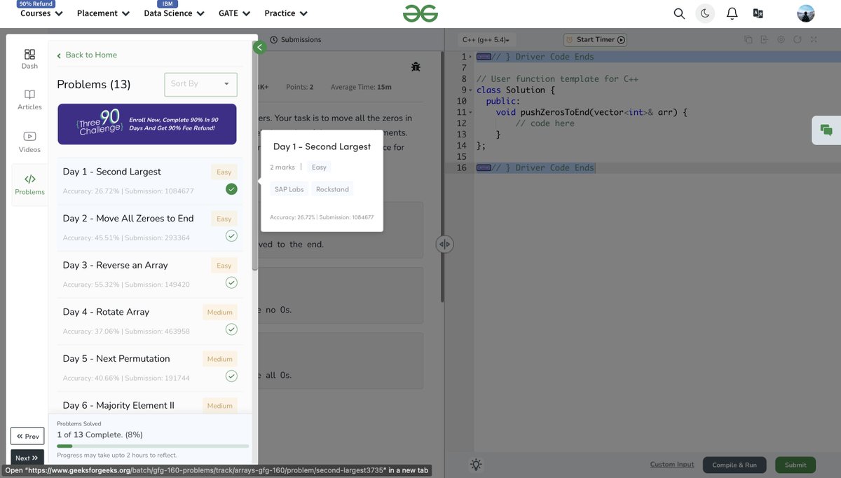 OkProfessor8854's tweet photo. Day 76 of #100DaysOfCode! π
- Solved 2 problems #Heap_Week
-Solved GFG 1/160Days Challenge #gfg160 #GFG
- worked on E-Commerce project
- Learned POW POS Rollups L1 L2 in Blockchain
#cse2025 #connect #dsa #leetcode #CodingChallenge https://t.co/YlZ9mgSULa