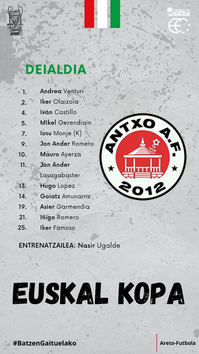 𝗔𝗙-EKO 𝗘𝗨𝗦𝗞𝗔𝗟 𝗞𝗢𝗣𝗔🏆𝗖𝗢𝗣𝗔 𝗩𝗔𝗦𝗖𝗔 DE 𝗙𝗦

✨Gure protagonistak ezagutzeko unea heldua da.

👥Estas son las convocatorias de nuestros cuatros semifinalistas:

📺FINALA: youtube.com/live/CJm8-_dGH…

#BatzenGaituelako