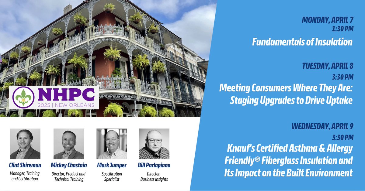 🎷 We’re *jazzed* for #NHPC25 in New Orleans! Thousands of contractors, weatherization professionals, energy auditors, and industry experts will gather for top-tier education and networking.

Our team—Clint, Mickey, Mark, and Bill—will be sharing their expertise on making