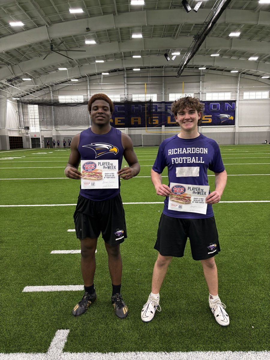 Our #JerseyMikes players of the week:
‘27 LB Michael Swanks
‘28 ATH Benjamin Garrett

These players not only show great effort on the field, but exemplify our core values of discipline, commitment, and academic success every day! #DCA #HEAT