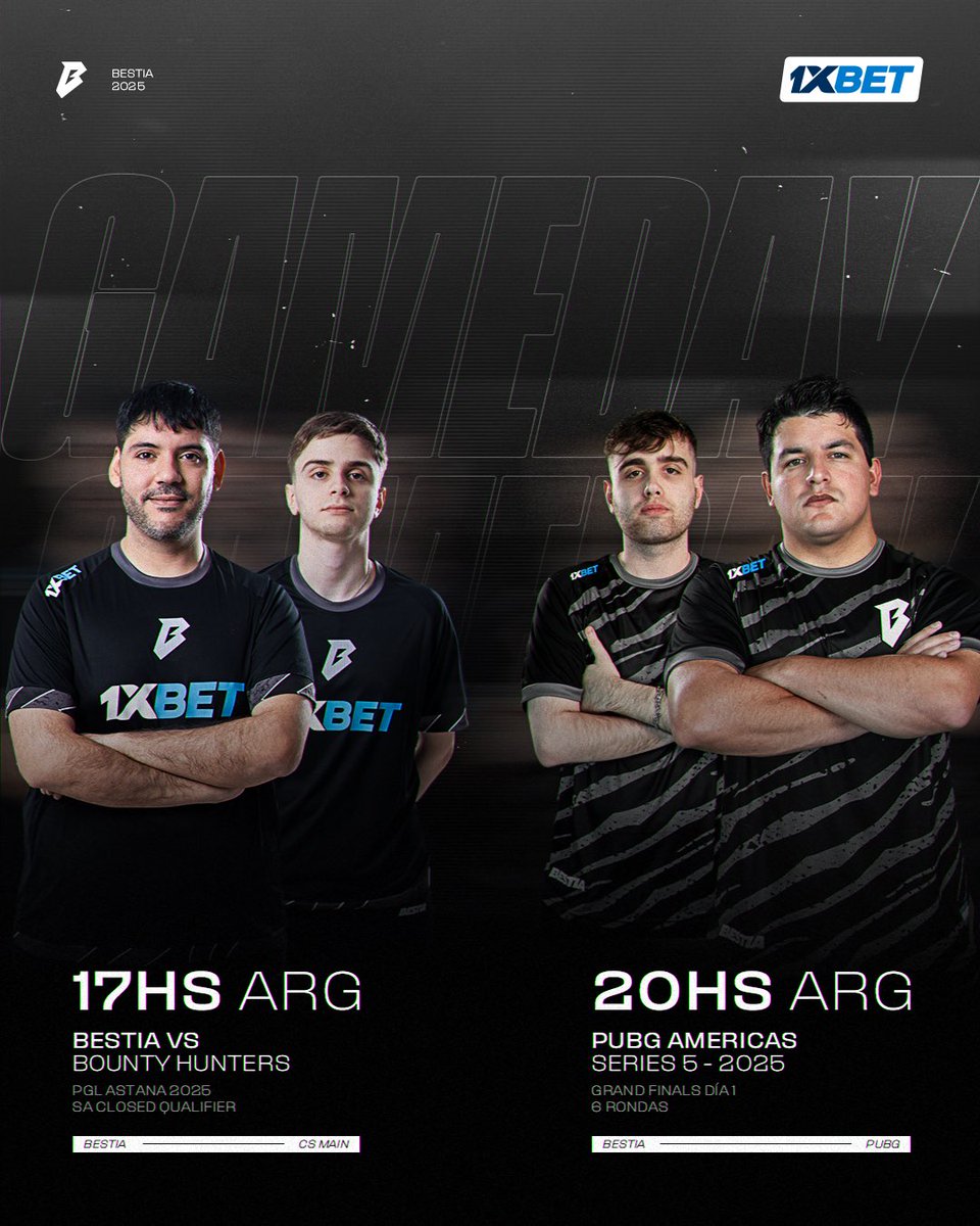 BESTIA (@bestia_corp) on Twitter photo DIA BESTIAL 🔥
🏆 #PGLAstana - Upper Semifinal
⏰ 17:00 HS 🇦🇷🇧🇷🇺🇾 || 14:00 HS 🇲🇽 || 21:00 HS 🇪🇸
🆚 <a href="/bhbountyhunters/">Bounty Hunters</a>
🏆 #PAS5 - Gran Final - Día 1
⏰ 20:00 HS 🇦🇷🇧🇷
#SomosBESTIA 😈 DIA BESTIAL 🔥
🏆 #PGLAstana - Upper Semifinal
⏰ 17:00 HS 🇦🇷🇧🇷🇺🇾 || 14:00 HS 🇲🇽 || 21:00 HS 🇪🇸
🆚 <a href="/bhbountyhunters/">Bounty Hunters</a>
🏆 #PAS5 - Gran Final - Día 1
⏰ 20:00 HS 🇦🇷🇧🇷
#SomosBESTIA 😈