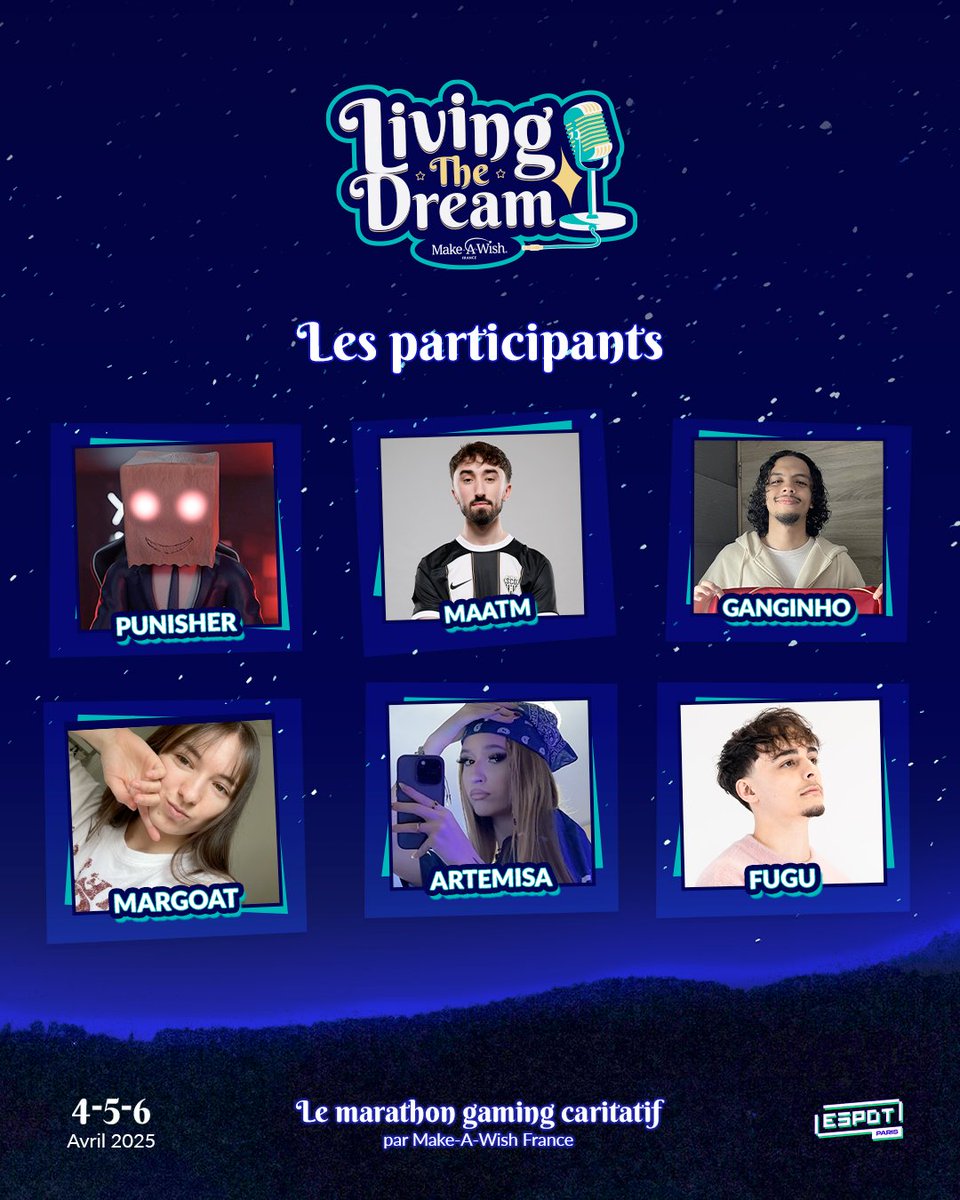 📣 Dernière ligne droite ! J-7 avant le début de #LivingTheDream ! <a href="/LeVraiPunisher/">Puni</a>, <a href="/_MaatM_/">MaatM</a> , <a href="/ganginho/">Ganginho 🇧🇪🇲🇦</a>, <a href="/Margoat_prr/">Margoat</a>, <a href="/Art5misa/">Artemisa</a>, <a href="/fugu_fps/">KC FUGU 🐡</a>  rejoignent la partie pour unir leurs forces avec les autres streamers 🙌