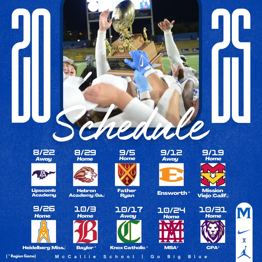 McCallie Athletics (@mccalliesports) on Twitter photo The McCallie Football Schedule for 2025 has been released! AS ALWAYS Go Big Blue! #WeareMcCallie <a href="/McCallieFB/">McCallie Football</a> The McCallie Football Schedule for 2025 has been released! AS ALWAYS Go Big Blue! #WeareMcCallie <a href="/McCallieFB/">McCallie Football</a>