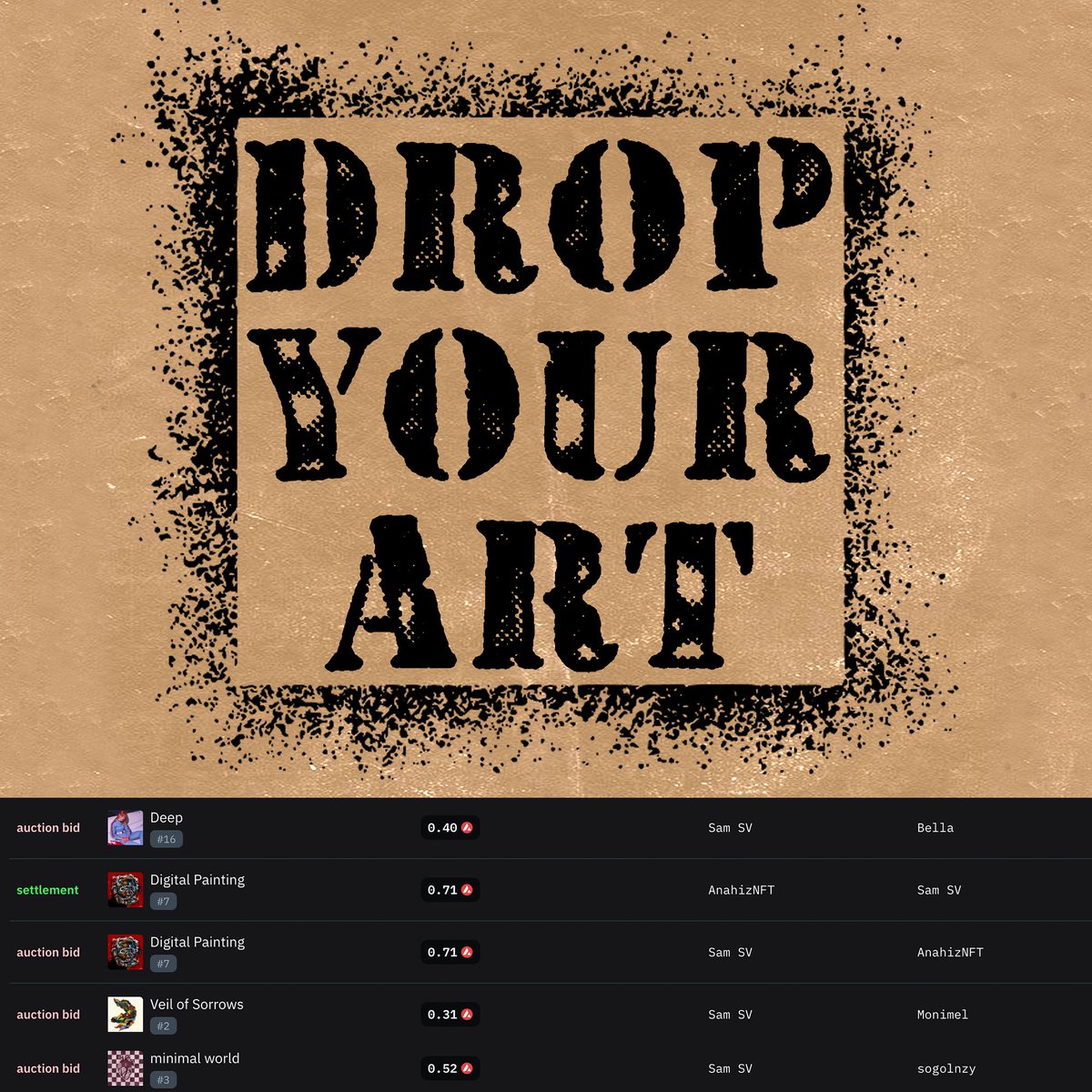The FOMO &amp; HYPE is real🔺

🔥DROP YOUR ART🔥

Super stoked to see all your drops on <a href="/salvor_io/">Salvor 🚢🔺</a>

So please share them with me &amp; other people here👇

Placed some bids &amp; looking for more

✅Drop your art + link &amp; price 
✅Tag some other friends 
✅Kindly check out my pinned📌

LFG🚀