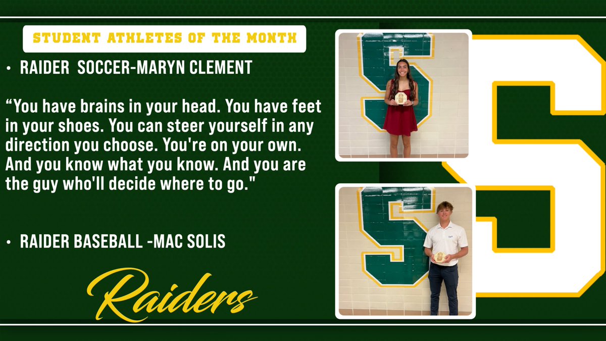 SMSRaidersAD's tweet image. We are proud of Maryn and Mac. What they do for South on and off the field is what being a Raider is all about. #culturewins @SMSOUTHBASEBALL @soccer_sms @SMSouthTDain