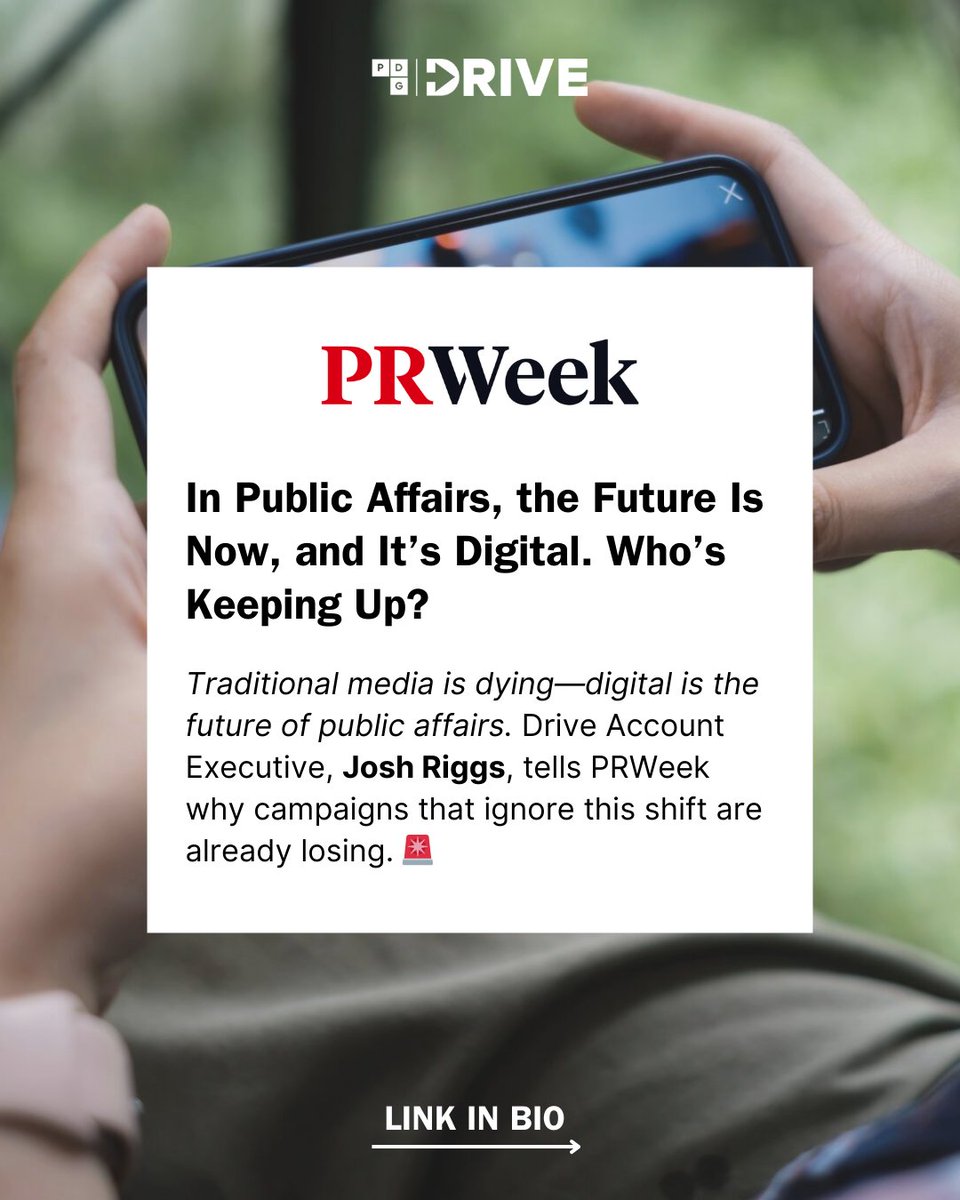 Drive’s own <a href="/JoshRiggsMS/">Josh Riggs</a> breaks down how digital is transforming policy debates in his latest <a href="/PRWeekUS/">PRWeekUS</a> op-ed. Don’t miss his insights on what it takes to stay ahead in today’s fast-changing public affairs landscape.
pushdigitalgroup.com/blog/in-public…