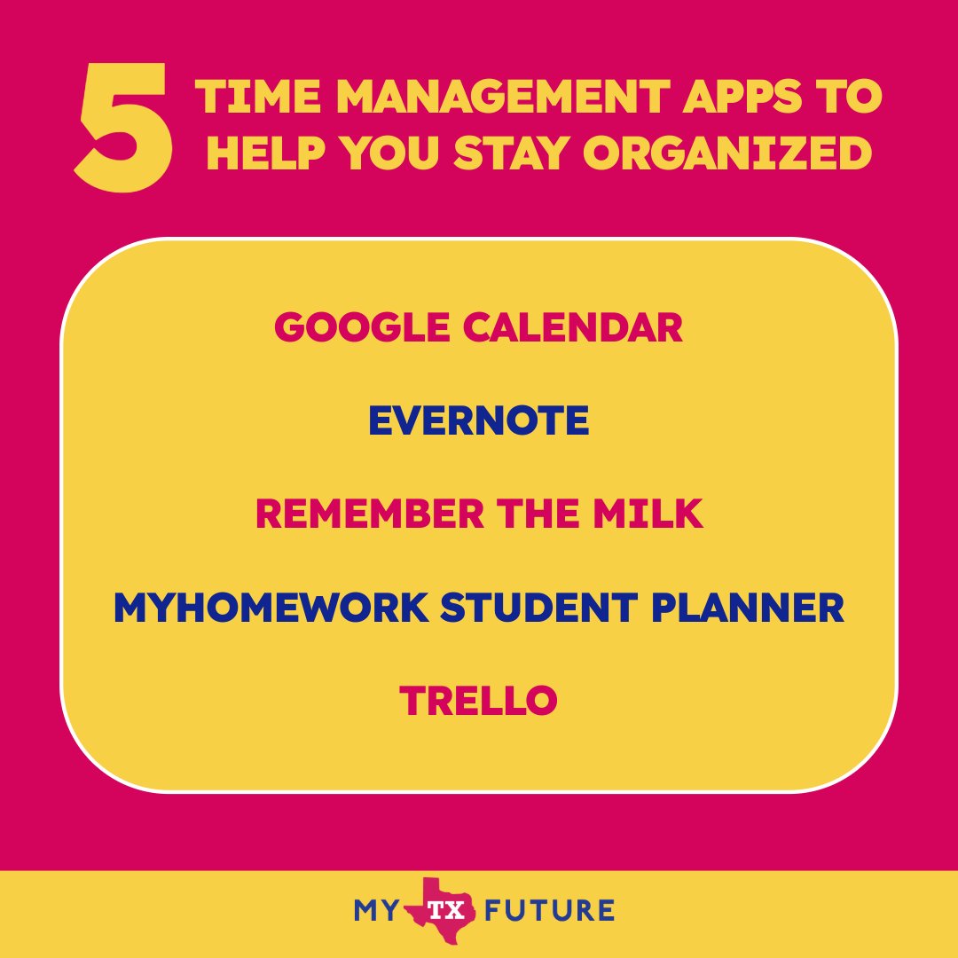 Whether you prefer a handwritten planner, using an app, or both, it’s essential to have a place to track tasks and dates.🤝 Check out a few great time management apps we love, and read more about time management here: mytexasfuture.pulse.ly/cfg1t7zwsm