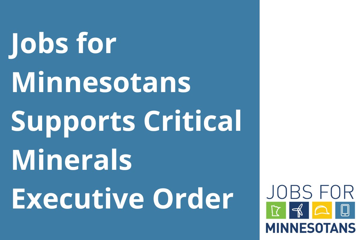 JobsforMN's tweet image. Jobs for Minnesotans supports the recent executive order on critical minerals, reinforcing the importance of domestic mineral production for national security, economic growth, and innovation. Read our full statement: jobsforminnesotans.org/jobs-for-minne…