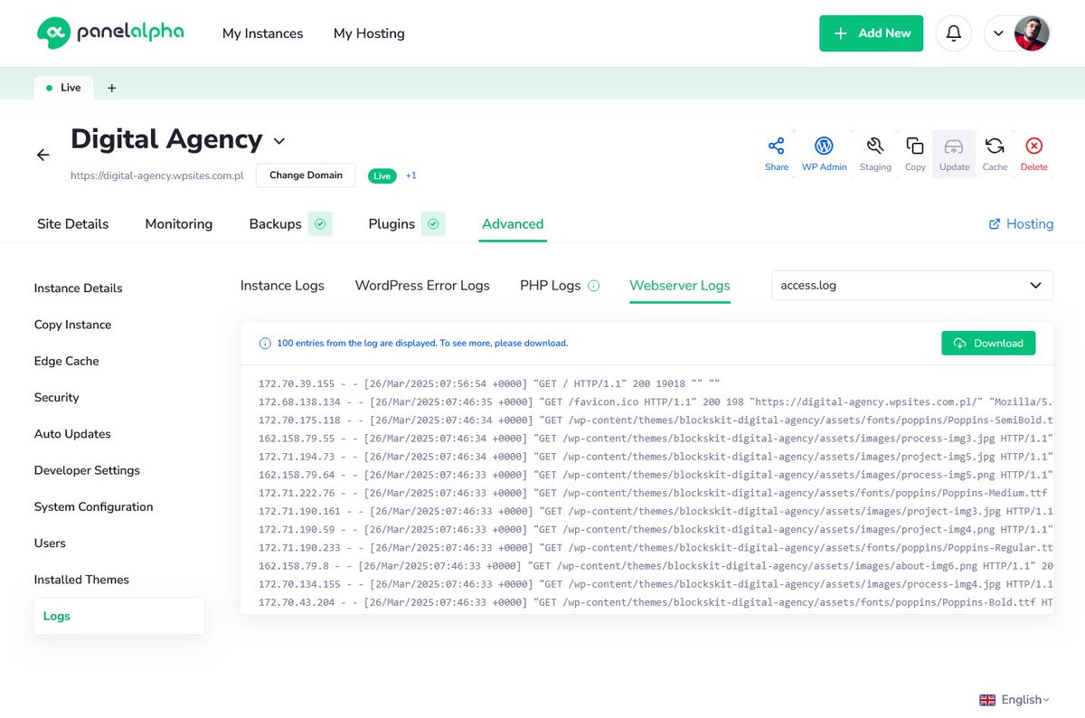 The less your clients have to guess, the more they trust what you’ve built. #PanelAlpha v1.3.0 adds a few thoughtful features to support that - like making #WordPress, #PHP, and webserver logs available directly in the client area.

Get the full insight: panelalpha.com/blog/panelalph…