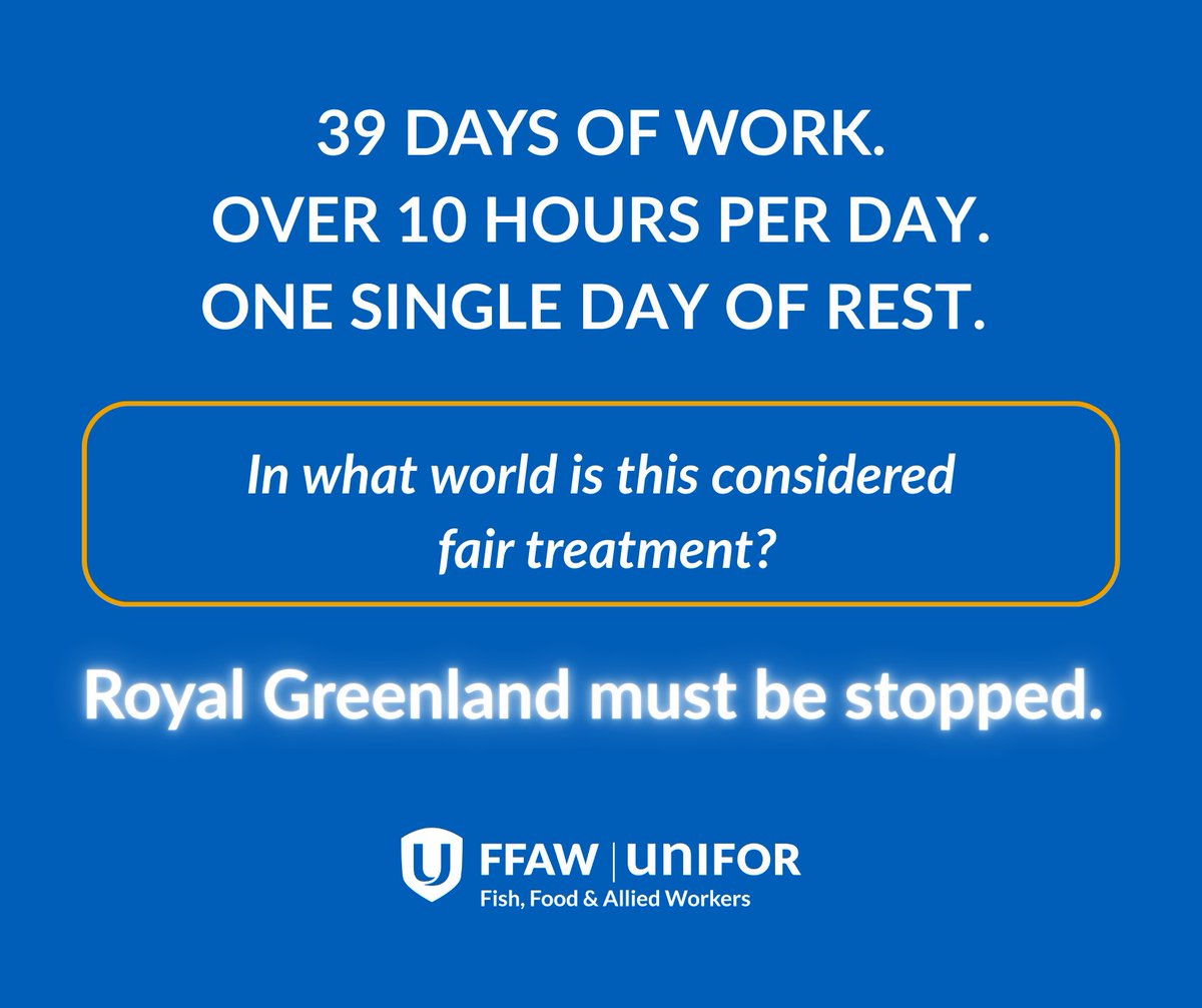 Enough is enough! Royal Greenland walked out of bargaining after just 10 minutes and then chained the St. Anthony plant shut—leaving our members in the dark. Royal Greenland suggests that basic standards of human decency, such as voluntary overtime and a weekly day of rest, are