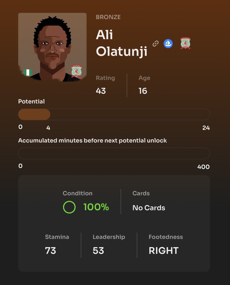Remember the name: Ali Olatunji!

Solid at the back, ready for the challenge. Only 16 and already stepping up! 🛡️ Our new defender is in - welcome to the squad! Big future ahead.

#NextGen #DefensiveWall #Footium #Season6