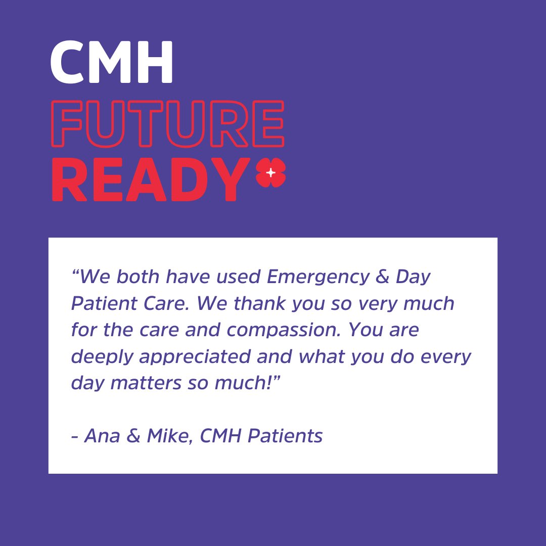 Your support is making a real difference in people’s lives every day. Here's what Ana &amp; Mike shared in a gratitude message to CMH, "We both have used Emergency &amp; Day Patient Care. We thank you so very much for the care and compassion." Share your message: cmhfoundation.ca/gratitude