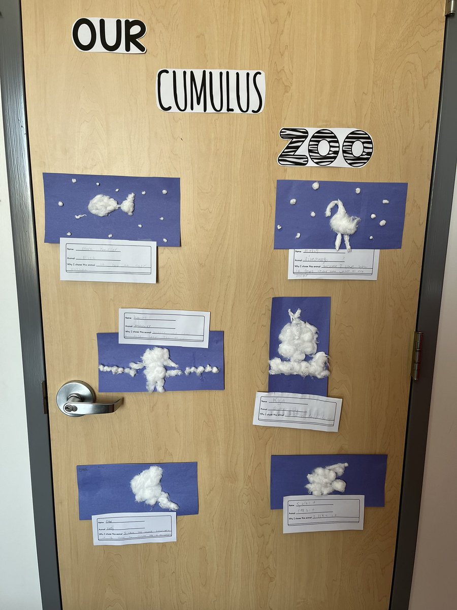Third graders reviewed cloud types in ESL this week!  We wrapped up our unit with the STEM project Cumulus Zoo! Can you tell what animals we would like to see in the clouds? ☁️