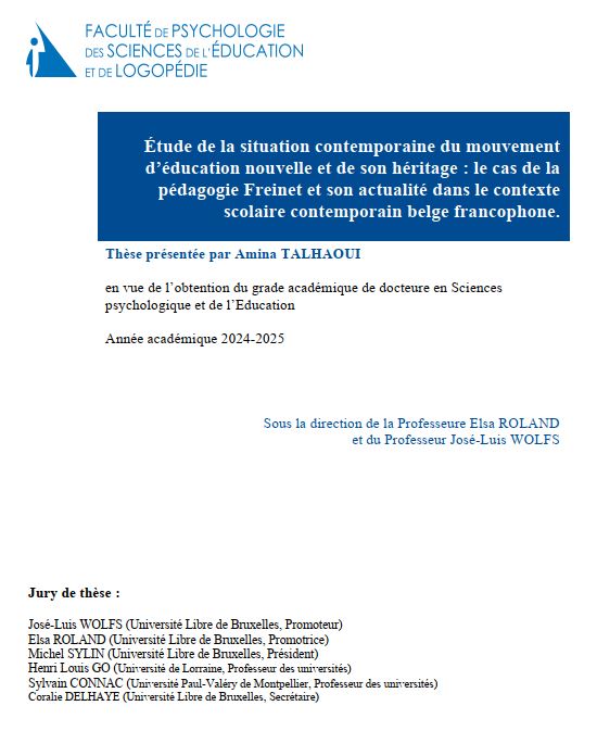 Sylvain Connac ▶️🐘 (@connacsylvain) on Twitter photo Toutes mes félicitations à #AminaTalhaoui qui vient de soutenir une thèse de doctorat en Sciences de l'éducation au sein de <a href="/BruxellesU/">Bruxelles ULB</a> sur les écoles Freinet, poursuivant des valeurs d'émancipation au sein du quasi-marché scolaire d'un contexte politique néolibéral. Toutes mes félicitations à #AminaTalhaoui qui vient de soutenir une thèse de doctorat en Sciences de l'éducation au sein de <a href="/BruxellesU/">Bruxelles ULB</a> sur les écoles Freinet, poursuivant des valeurs d'émancipation au sein du quasi-marché scolaire d'un contexte politique néolibéral.