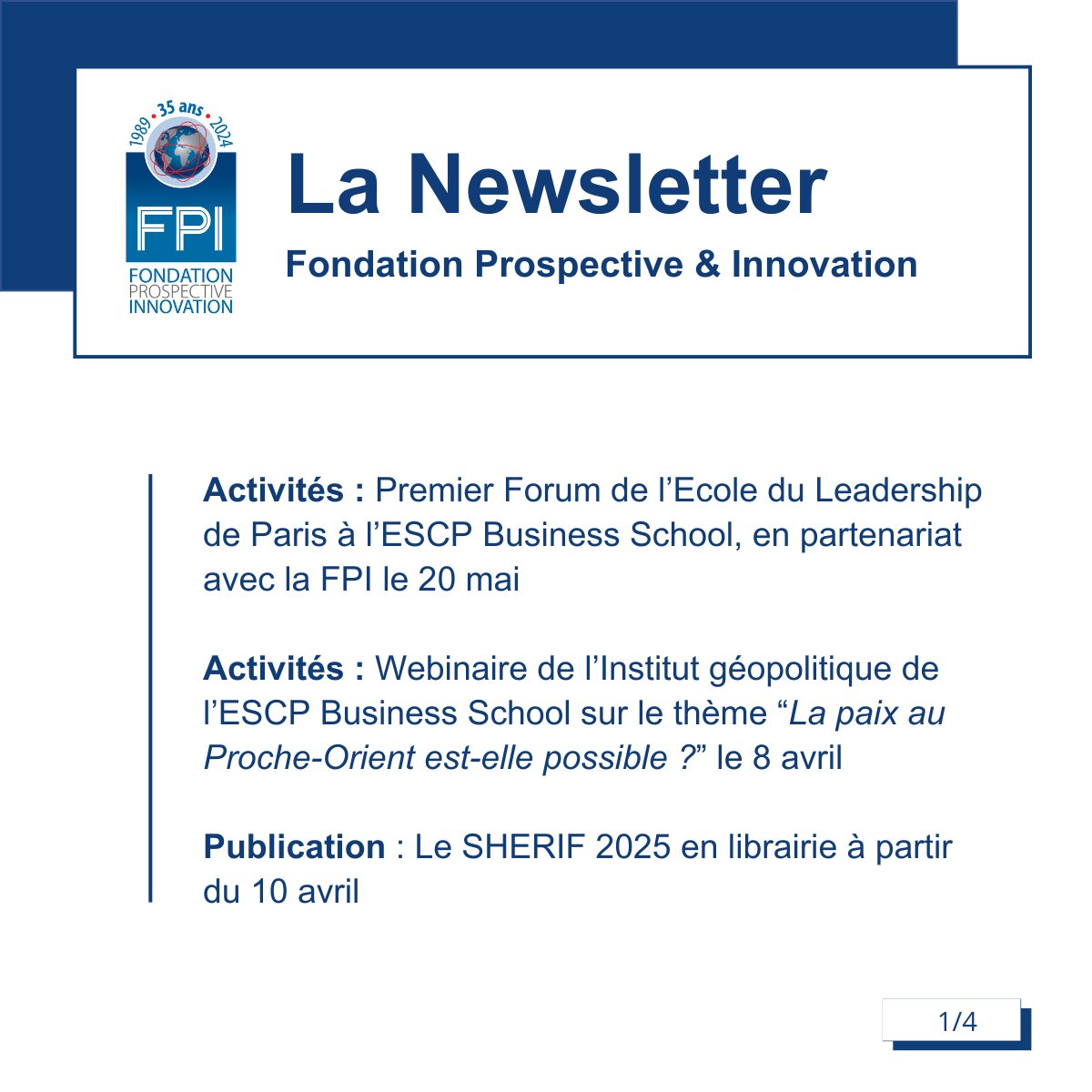 Fondation Prospective & Innovation (@fondationfpi) on Twitter photo ➡️ Découvrez la Newsletter de la <a href="/FondationFPI/">Fondation Prospective & Innovation</a> du vendredi 28 mars 2025 : urls.fr/7dIDW5
📷 Pour retrouver nos publications et suivre notre programmation : urls.fr/BMpM0F
<a href="/jpraffarin/">Jean-Pierre Raffarin</a> <a href="/jf_cope/">Jean-François Copé</a> <a href="/EmmanuellePeres/">Emmanuelle PERES</a> <a href="/ESCP_bs/">ESCP Business School</a> ➡️ Découvrez la Newsletter de la <a href="/FondationFPI/">Fondation Prospective & Innovation</a> du vendredi 28 mars 2025 : urls.fr/7dIDW5
📷 Pour retrouver nos publications et suivre notre programmation : urls.fr/BMpM0F
<a href="/jpraffarin/">Jean-Pierre Raffarin</a> <a href="/jf_cope/">Jean-François Copé</a> <a href="/EmmanuellePeres/">Emmanuelle PERES</a> <a href="/ESCP_bs/">ESCP Business School</a>
