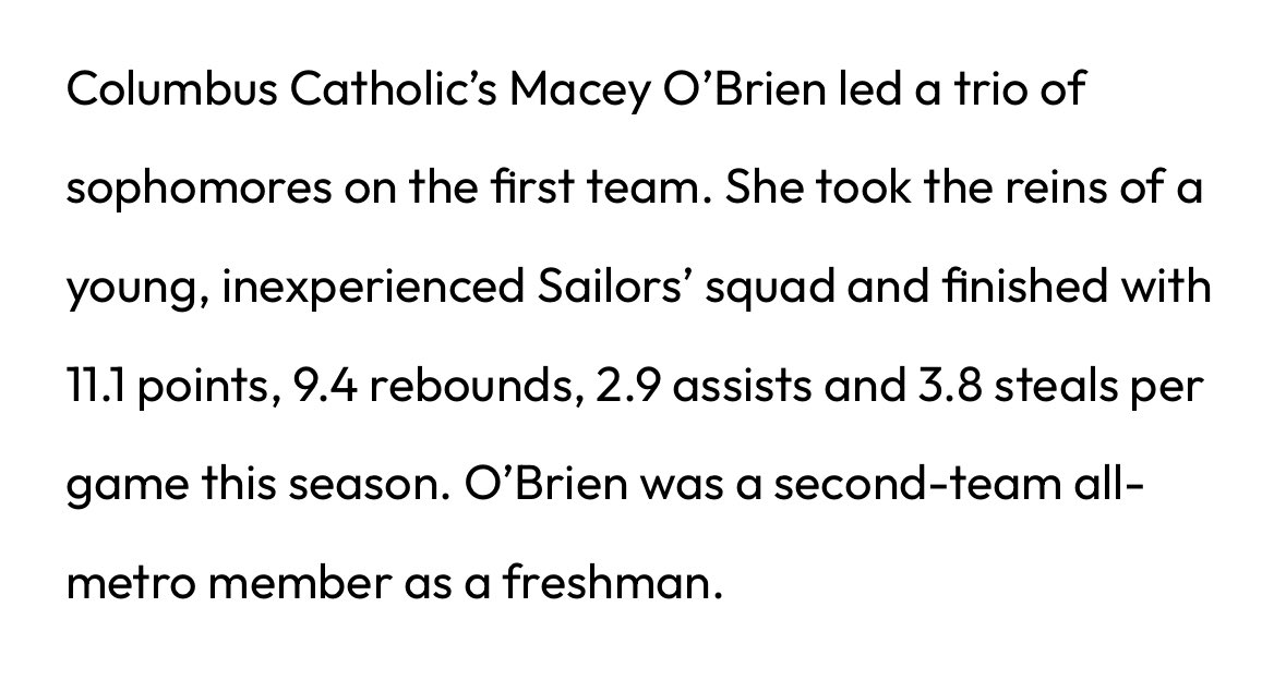 Cory O'Brien (@coachob20) on Twitter photo Congratulations <a href="/Macey_OBrien20/">Macey O'Brien</a> on being selected to the 1st Team <a href="/wcfcourier/">The Courier</a> All-Metro Team!
Way to go! ❤️🏀⭐️ Congratulations <a href="/Macey_OBrien20/">Macey O'Brien</a> on being selected to the 1st Team <a href="/wcfcourier/">The Courier</a> All-Metro Team!
Way to go! ❤️🏀⭐️
