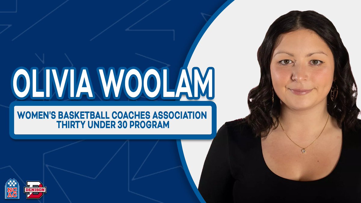 NCAC (@ncac) on Twitter photo Congratulations to <a href="/DUWBB/">Denison Women's Basketball</a> assistant coach Olivia Woolam on being named to the <a href="/WBCA1981/">Women’s Basketball Coaches Association</a> Thirty Under 30 program! 👏
#NCACPride | #ncacwbkb
📰 | bit.ly/43BcHZL Congratulations to <a href="/DUWBB/">Denison Women's Basketball</a> assistant coach Olivia Woolam on being named to the <a href="/WBCA1981/">Women’s Basketball Coaches Association</a> Thirty Under 30 program! 👏
#NCACPride | #ncacwbkb
📰 | bit.ly/43BcHZL