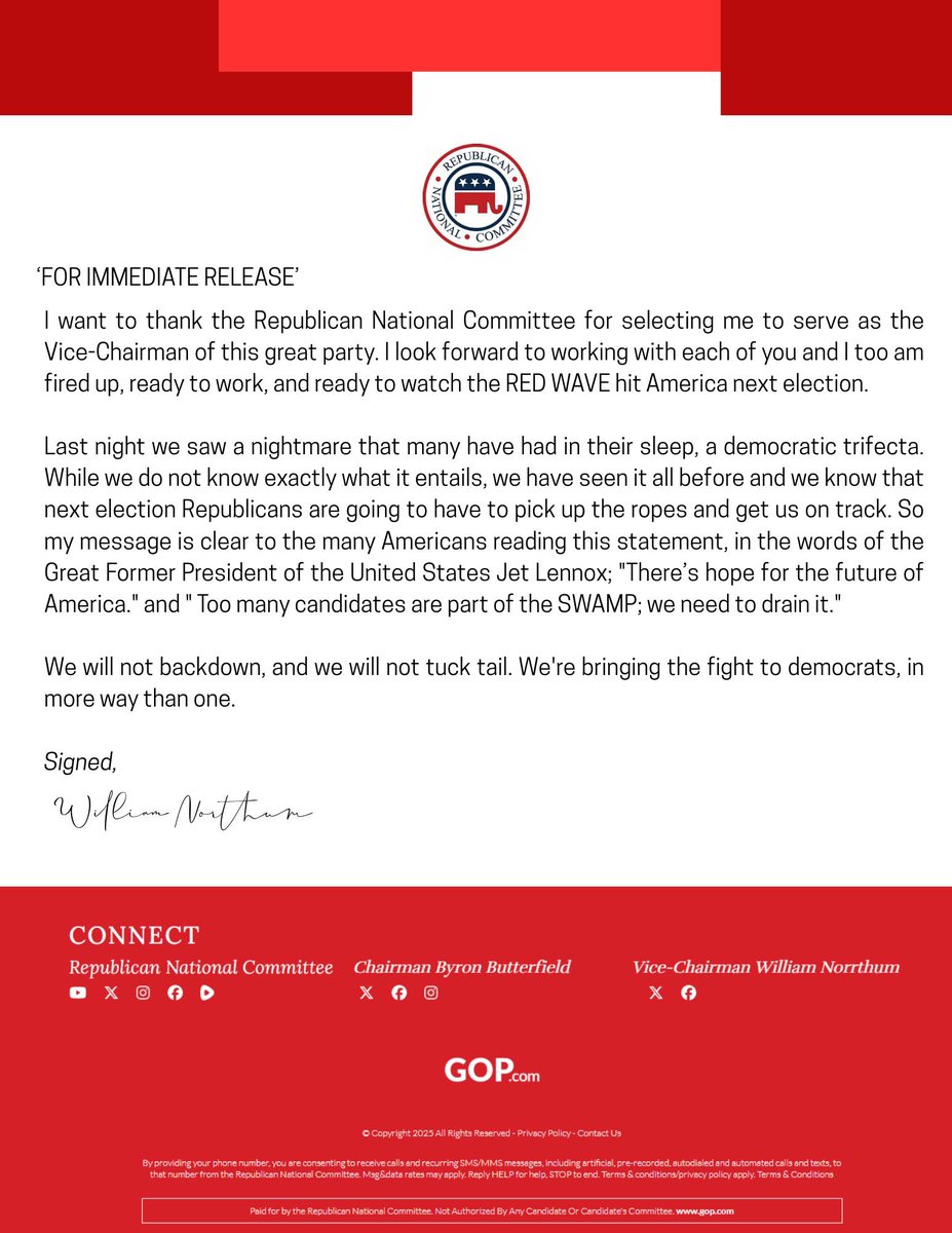 GovForest's tweet image. Congratulations to William Northum on becoming Vice Chairman of the Republican National Committee!