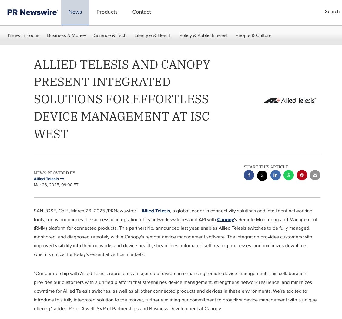 Canopy (@gocanopy) on Twitter photo Announcing our partnership with <a href="/alliedtelesis/">Allied Telesis, Inc.</a> that "enables Allied Telesis switches to be fully managed, monitored, and diagnosed remotely within Canopy's remote device management software."
Read all about it 🗞️
prnewswire.com/news-releases/… Announcing our partnership with <a href="/alliedtelesis/">Allied Telesis, Inc.</a> that "enables Allied Telesis switches to be fully managed, monitored, and diagnosed remotely within Canopy's remote device management software."
Read all about it 🗞️
prnewswire.com/news-releases/…