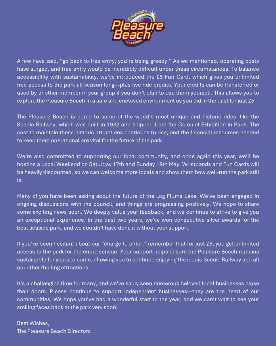 A statement from our Directors ahead of the 2025 season 🎢