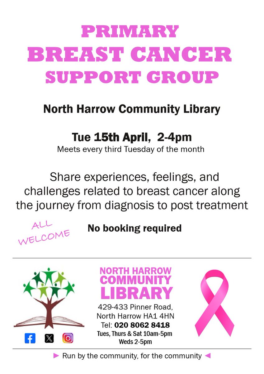 Our Breast Cancer support group will next meet on Tuesday 15th April at 2pm.