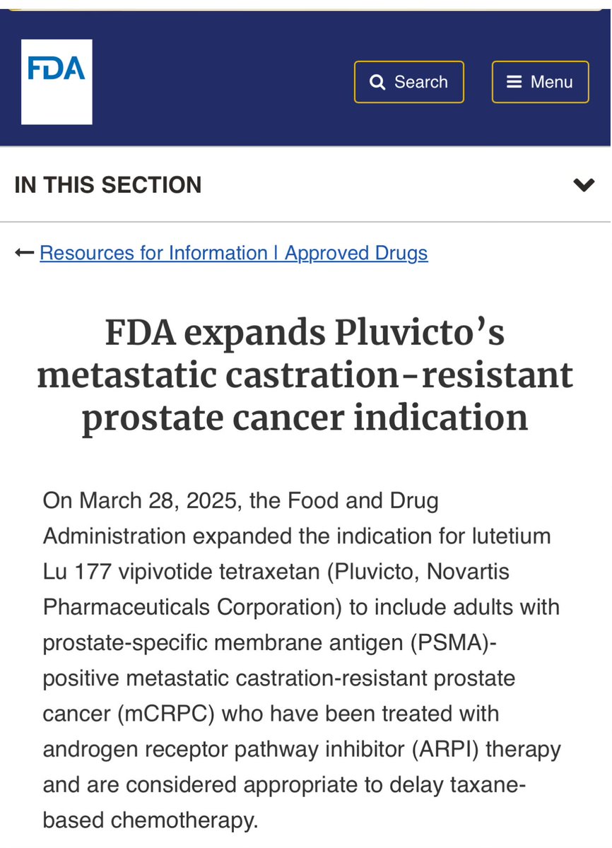Yüksel Ürün (@dryukselurun) on Twitter photo FDA expands Pluvicto use in PSMA+ mCRPC before chemo.
<a href="/US_FDA/">U.S. FDA</a> <a href="/APCCC_Lugano/">Advanced Prostate Cancer Consensus Conference</a> <a href="/PCFnews/">Prostate Cancer Foundation</a> <a href="/OncoAlert/">OncoAlert</a> FDA expands Pluvicto use in PSMA+ mCRPC before chemo.
<a href="/US_FDA/">U.S. FDA</a> <a href="/APCCC_Lugano/">Advanced Prostate Cancer Consensus Conference</a> <a href="/PCFnews/">Prostate Cancer Foundation</a> <a href="/OncoAlert/">OncoAlert</a>