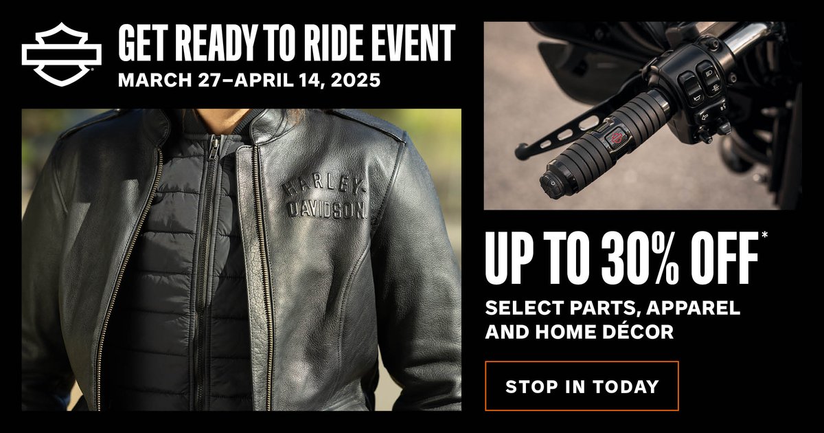 The Get Ready to Ride Promotion is happening NOW through April 14th at Faribault Harley-Davidson! Stop by to shop up to 30% off select apparel, parts &amp; accessories! tinyurl.com/4mp9c2r4