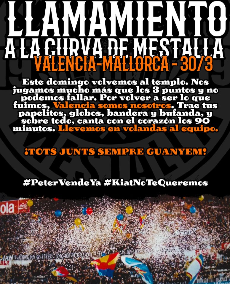 En un par de días volvemos a Mestalla y nosotros no podemos fallar. 🦇
#PeterVendeYa
#KiatNoTeQueremos