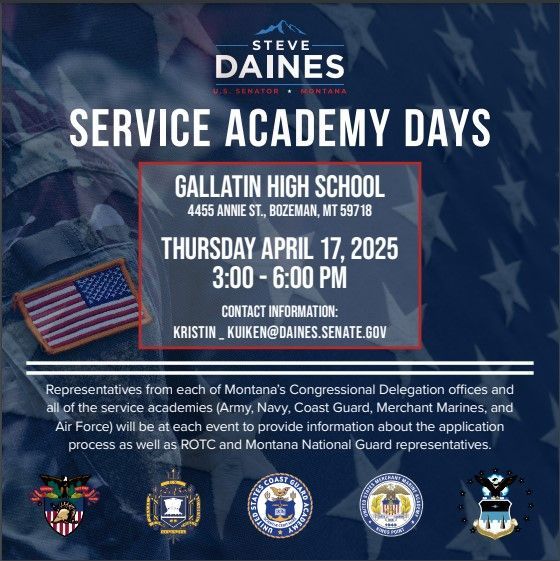 Freshman-Juniors- Are you interested in applying for one of the Service Academies?
Here is your chance to learn more about it and make a connection for your appointment letter. 
See your counselor or Ms. Aspen for more information!