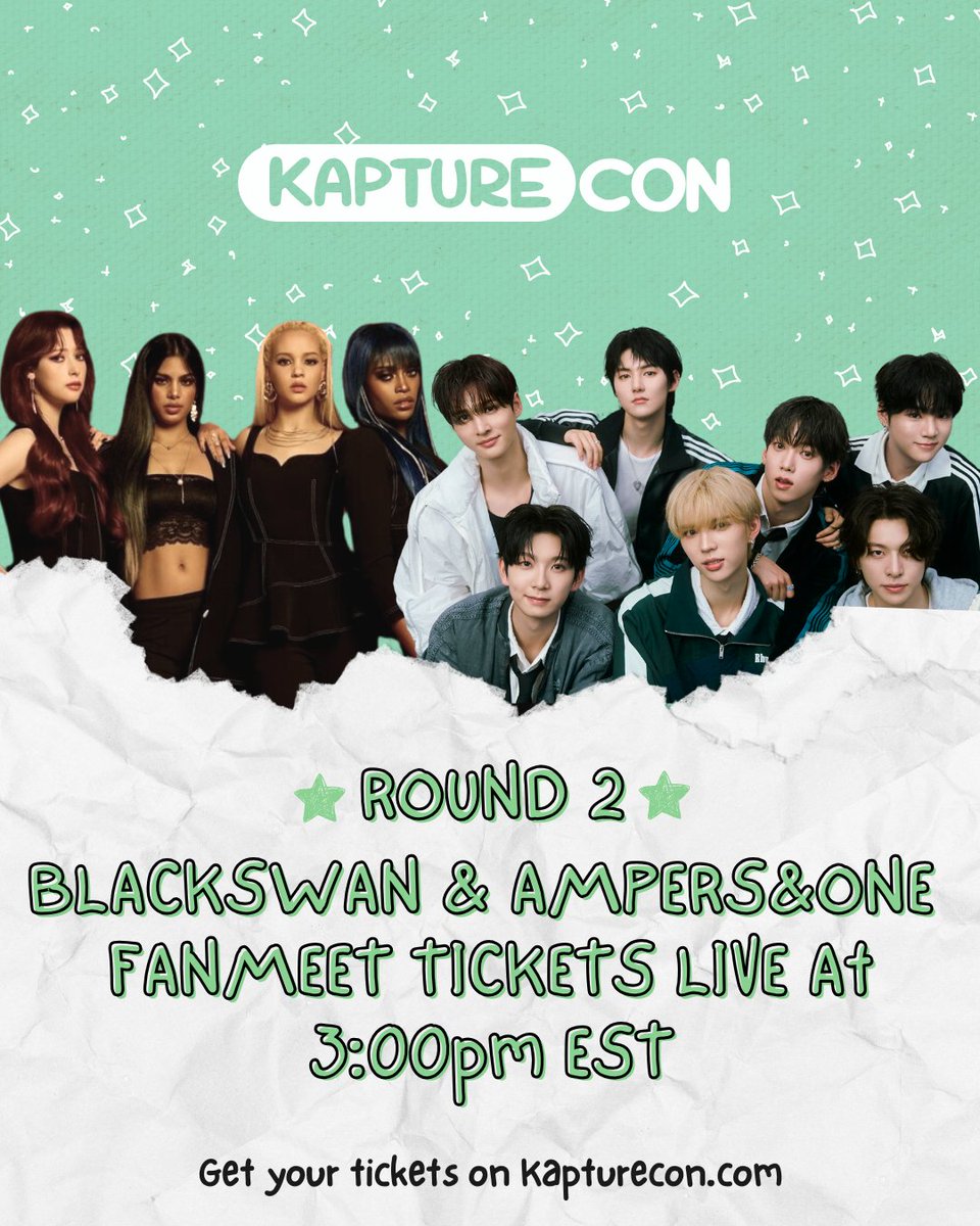 KaptureCon's tweet photo. More Fan Meet tickets are going on sale TODAY AT 3PM EST on our website! 🥳

Tickets may sell out VERY fast so don’t miss your chance to see and meet your favs! 

Website: https://t.co/tatGAeDiv5 

#kapturecon #blackswan #ampersandone #washingtondc #kpopconvention #kapcon #dmv https://t.co/Qy7pZaVGFk